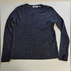 Old Navy Blue And White Ribbed V-Neck Sweater - Size L |‎ Excellent Condition!